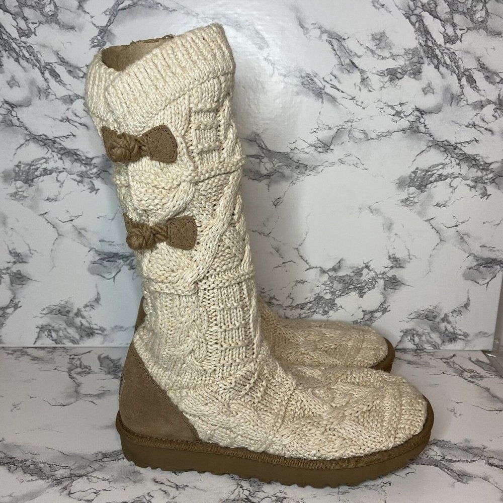 UGG Kalla Knit Boot Womens Size 9 Cream Beige Knee High Winter Sweater Boot